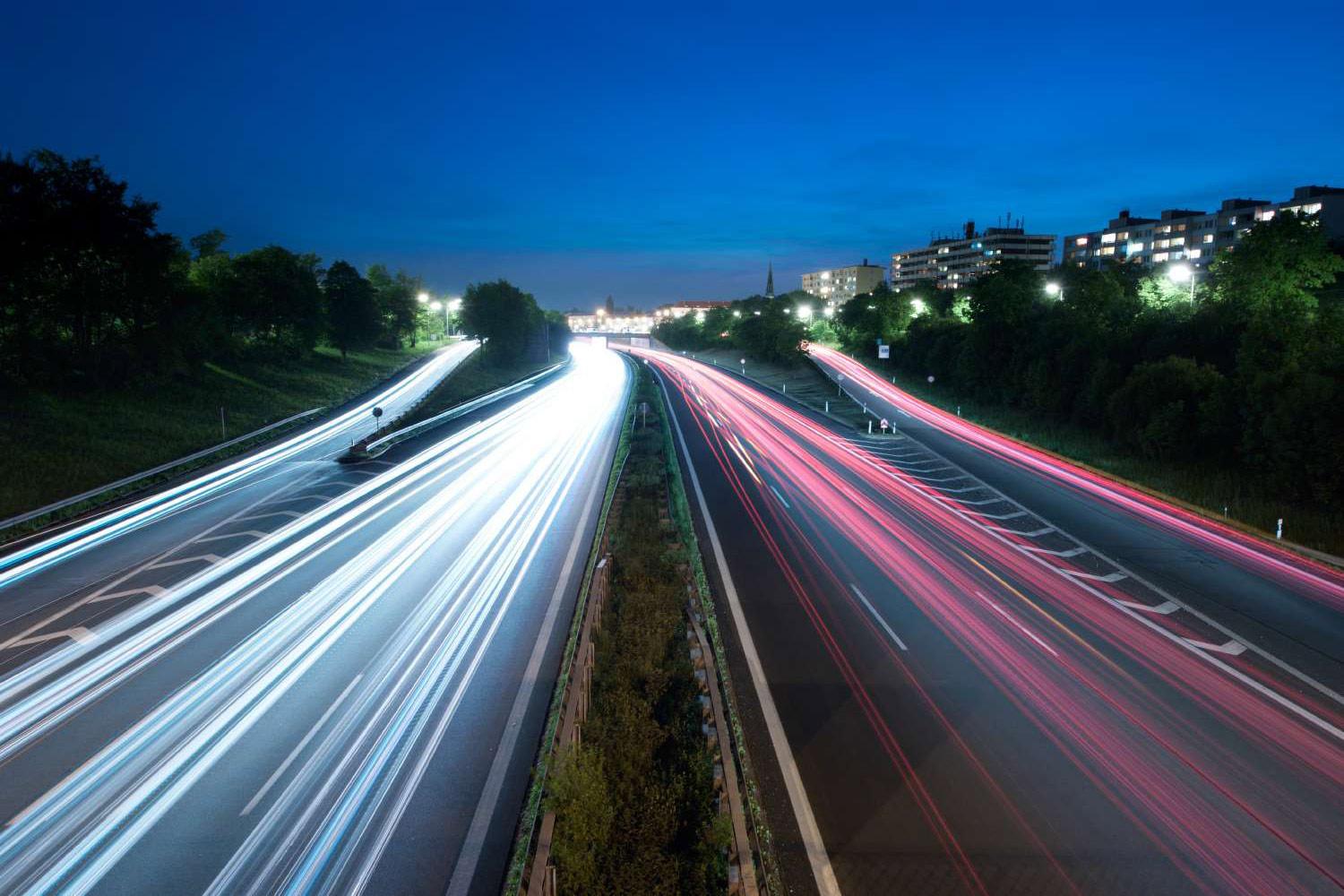 Highway lights at night