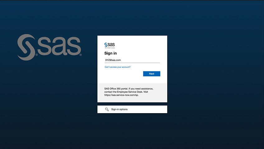 SAS Viya on Azure sign-in screen shown on desktop monitor
