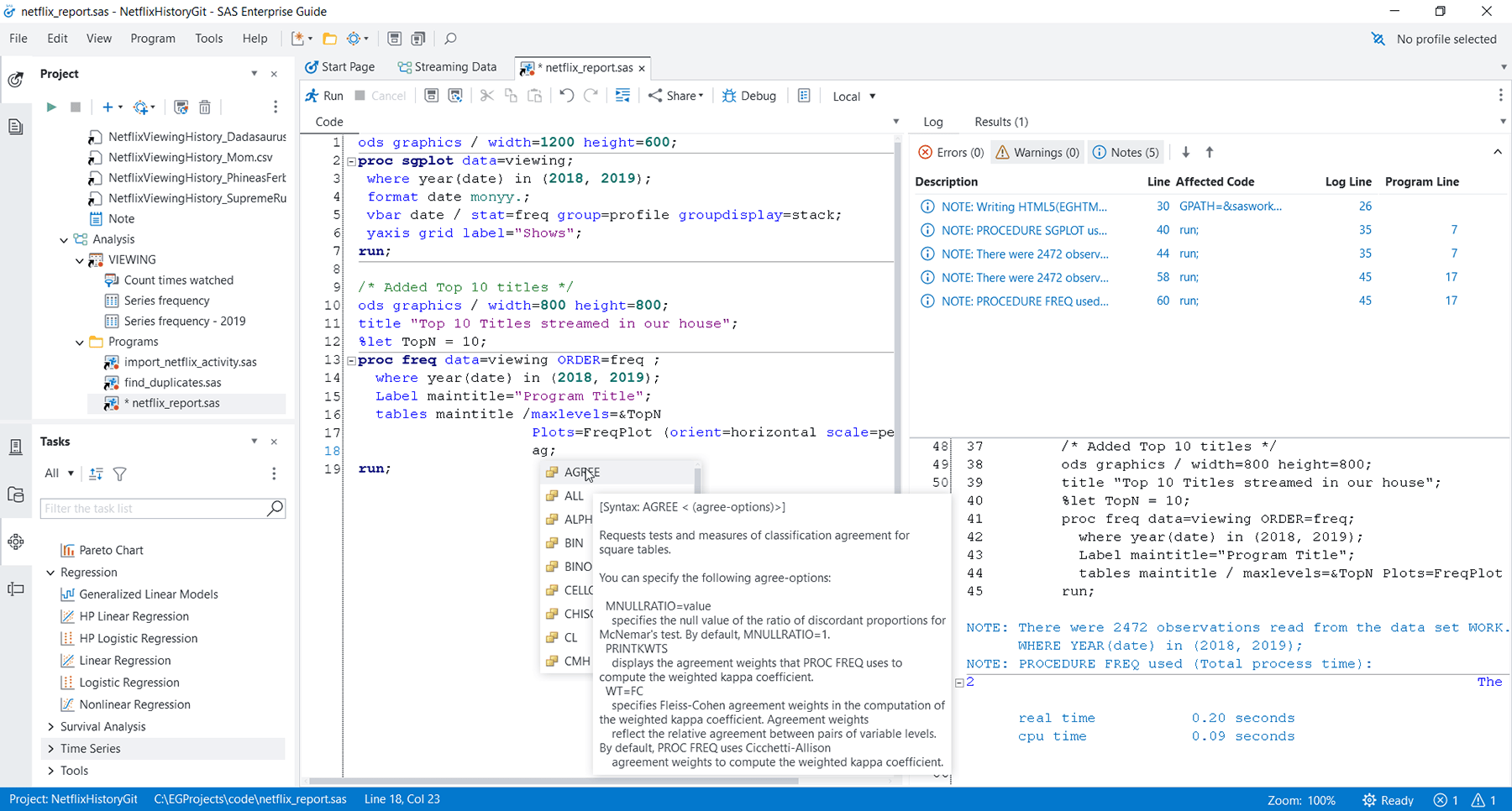 Screenshot of SAS Enterprise Guide syntax help