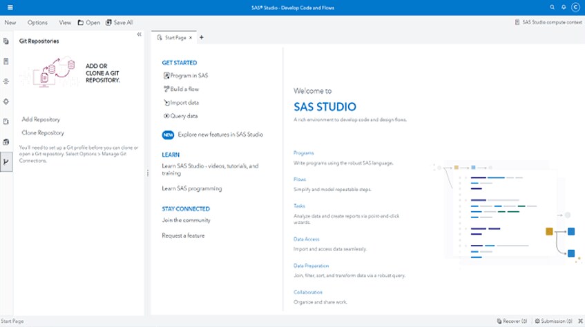 SAS Viya on Azure showing SAS Studio GitHub integration